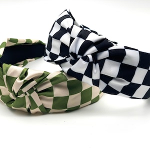 Buffalo plaid knotted headband ,Green plaid headband for women ,Black plaid headbands, headbands for women, fashion headband