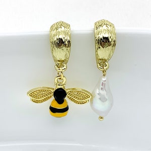 Bienenohrringe, Perlenohrringe, Sterlingsilberperlenohrringe, 14K Gold gefüllte Ohrringe, Clusterohrringe, stilvolle Ohrringe, Ohrringe für Frauen