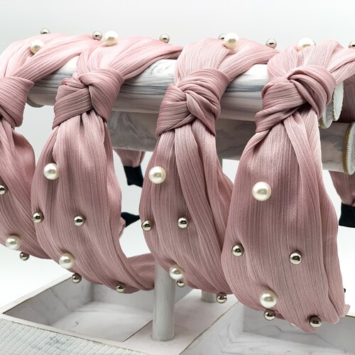 Pink Knotted Headband With Pearls Headbands for Women Pink Etsy