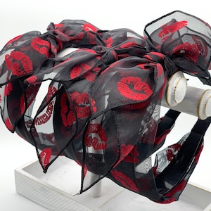 Bandeaux avec noeud en dentelle pour femmes, bandeaux avec noeud à lèvres rouges, serre-tête en dentelle, bandeau avec noeud en dentelle, bandeau large, bandeaux à la mode