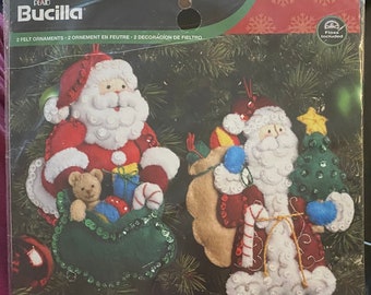 86416 RARE Bucilla Traditional & Old World Santa Ornaments Felt Kit 2013 - Set of 2 - Stitched Size 4" x 6" - New - FREE Shipping