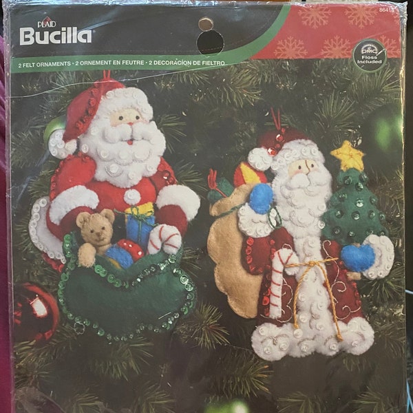 86416 RARE Bucilla Traditional & Old World Santa Ornaments Felt Kit 2013 - Set of 2 - Stitched Size 4" x 6" - New - FREE Shipping