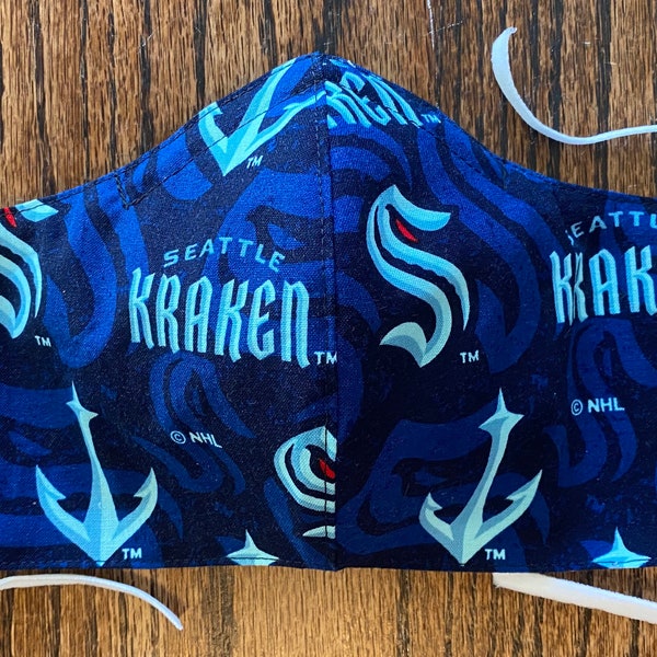 Seattle NHL Kraken Hockey Face Mask Fitted cotton 2 layer w/opt 3 layers  - w/nose wire washable free shipping & tracking