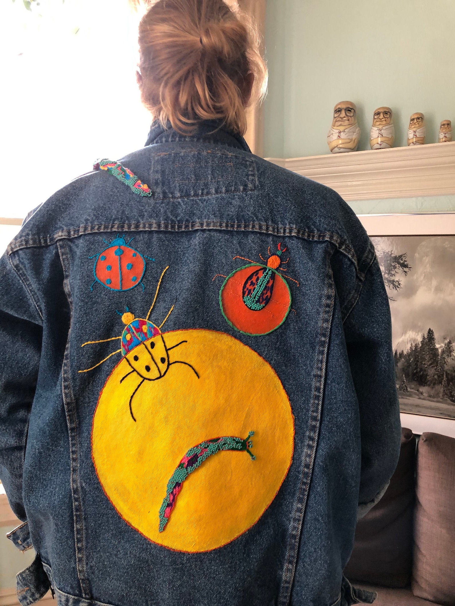 Denim Jacket With Acrylic Paint and Embroidery Etsy