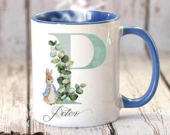 Taza personalizada, taza de Peter Rabbit, taza de chocolate caliente personalizada, taza/regalo de cumpleaños, regalo de Navidad, taza personalizada para niños, taza de nombre, conejito