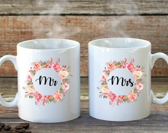Mr & Mrs Wedding Mugs, Wedding mug Set of 2, Personalized Wedding Mugs, Bride and Groom Coffee Mug,  Anniversary Gifts, Custom Wedding Gift