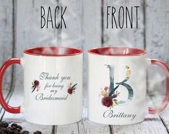 Taza de dama de honor, regalo de dama de honor, regalo de boda, taza inicial, taza inicial personalizada, taza de novia, taza de dama de honor, taza de monograma floral