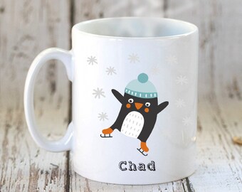 Personalized Penguin Christmas Mug: Custom Coffee Cup, Xmas Gift