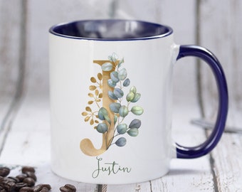 Taza de café con inicial floral: regalo personalizado con monograma