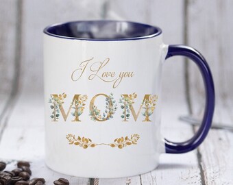 Te amo taza de mamá, regalo / taza del día de las madres, taza de café de mamá, regalo para mamá, taza personalizada de mamá, taza de té de café de oro floral taza de té floral