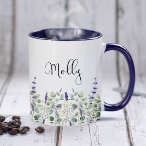 Personalized Name Lavender/ Eucalyptus Mug, Custom Coffee Mug, Nature Lovers Coffee Tea Mug, Floral Mug, Personalized gift, Birthday