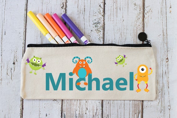 Personalized Kids Pencil Case, Custom Name Pencil Case, Pencil Pouch, Linen  Pencil Case, Back to School, Monsters Pencil Case, Cosmetic Bag 