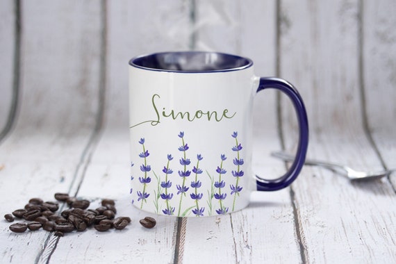 Personalized Lavender Mug: Custom Floral Coffee Tea Mug