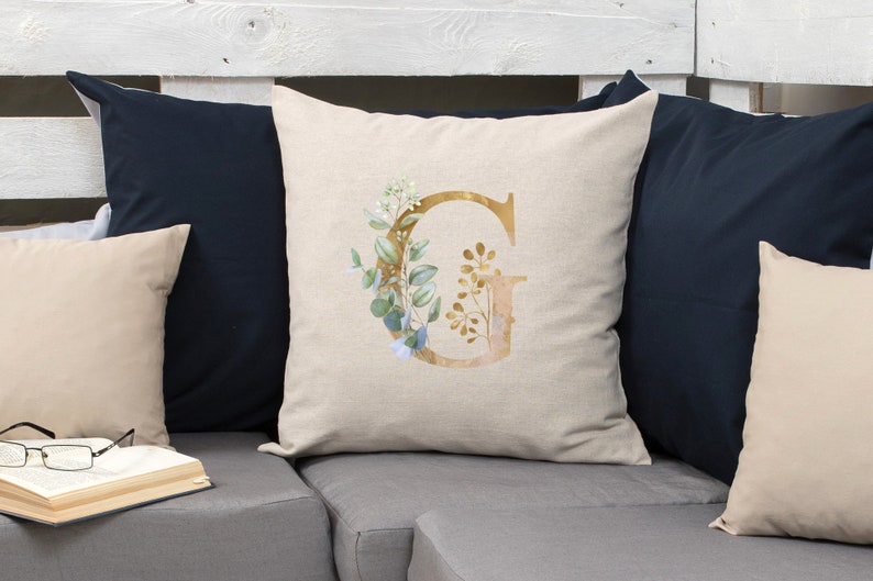 Floral Monogram Letter Pillow Case Customised Pillow Cover Etsy