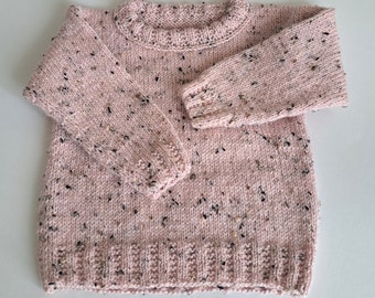 Pink Knit Children's Sweater - Classic Jumper for Kids - Toddler Winter Pullover - Hand Knit Alpaca Sweater