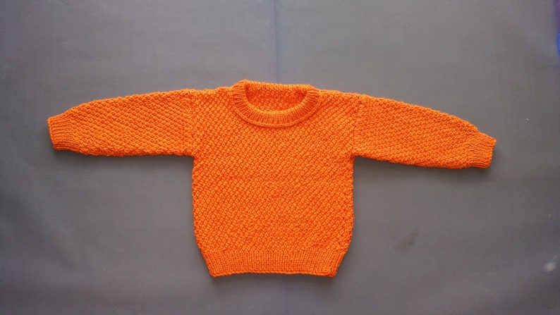 Gender Neutral Baby Clothing Handmade New Vibrant Orange Unisex Knitted Pullover Children/'s Sweater Toddler Knit Sweater