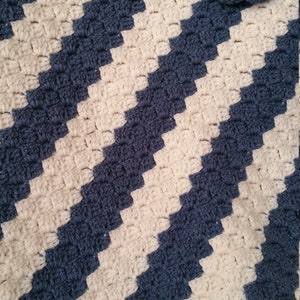 Handmade Crochet Baby Blanket - Blue White Knit Blanket - Gift for Baby - Boy Nursery Décor - Baby Shower Gift