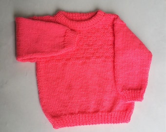 Toddler Top - Baby Girl Pink Jumper - Pink Toddler Sweater - Child's Knit Sweater - Handknit Sweater 2T