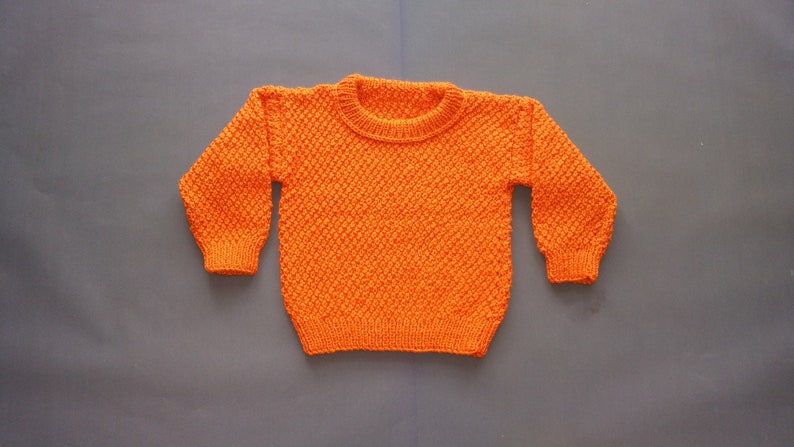 Gender Neutral Baby Clothing Handmade New Vibrant Orange Unisex Knitted Pullover Children/'s Sweater Toddler Knit Sweater