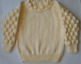 Hand Knitted Kids Sweater - Bubble Stitch Jumper - Child Girl Sweater - Size Kids US 8