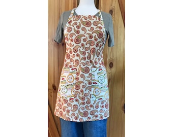 Full Cotton Apron has Pockets, Adjustable Ties, Italian Paisley and Gourmet Culinary Print for Cooks, Chefs, Gardeners, Bakers, Gift - Maria