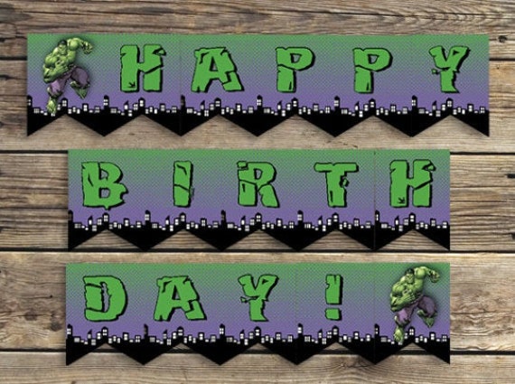 Incredible Hulk Birthday Party Theme Incredible Hulk Printable Banner Instant Download Superhero Banner Hulk Birthday Party Banner