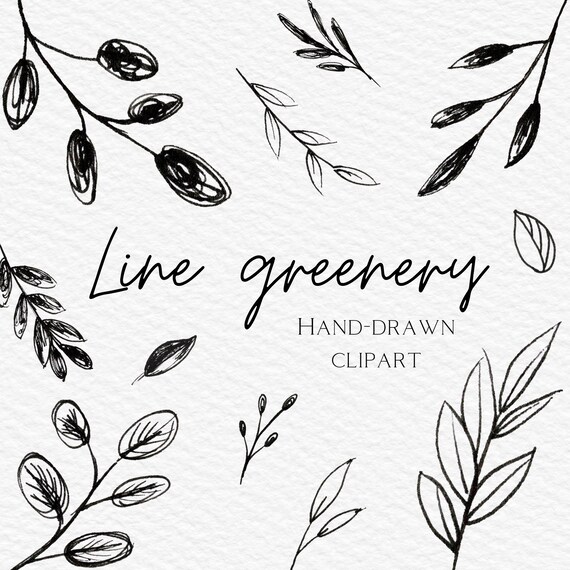 Sketch Greenery Clipart Line Greenery Minimalist Greenery | Etsy