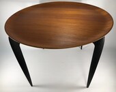 Pair of Mid Century Modern Fritz Hansen Folding Teak Tables Pair Black Base Signed - Denmark
