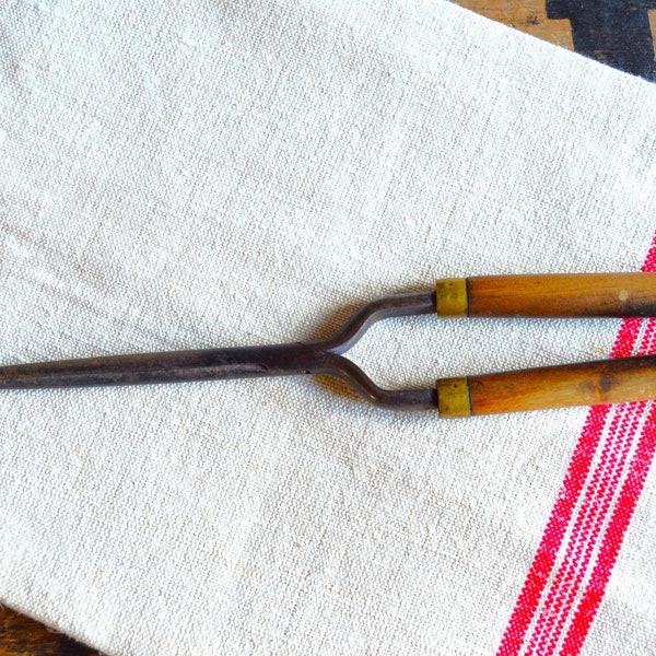 Vintage French curling irons Edwardian hair tongs, Wood & brass handles, Art Nouveau curls, Gift idea