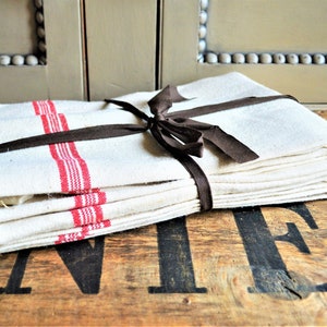 French Linen Kitchen Towel: Ecru XL Red Stripe, Vintage Bistro Cloth