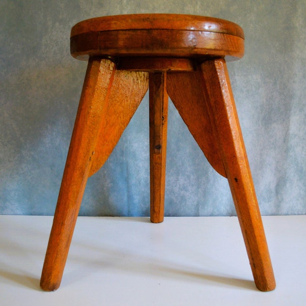 Unique French wooden stool, Cardinal Fribourg Swiss brewery seat, Handmade Rustic industrial style, Farmhouse kitchen Workshop