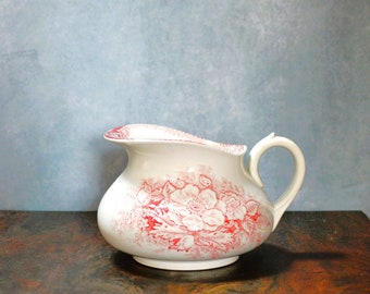 Art nouveau French pitcher ST AMAND Jardiniere 1900s bathroom jug, White & pink ironstone