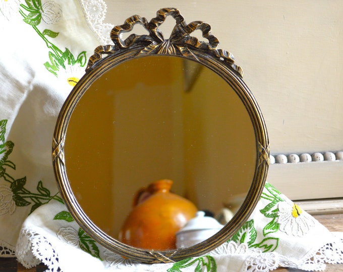 Vintage French Brass Mirror Art Nouveau Style, Smaller Size Wall Mirror