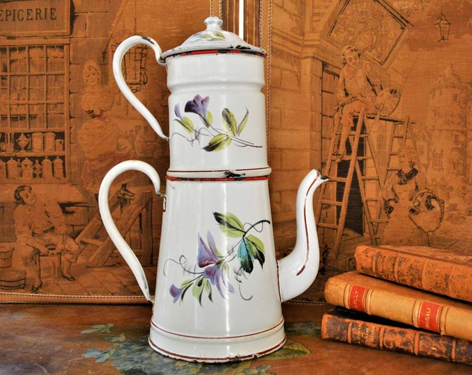 Vintage French Enamel Coffee Pot Enamel Biggins Coffee Pot Etsy