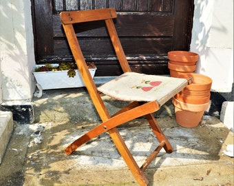 Child's French garden chair Early 1900s Needlepoint seat, Folding chair 4 - 7 year olds, Vintage French chair