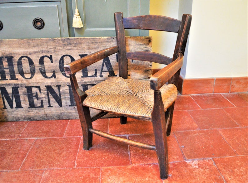 Child's rush seat chair Vintage French farmhouse carver Etsy