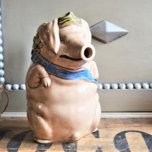Französischer Barbotine Krug Schwein form : Orchies Antiker Majolika Wein Krug