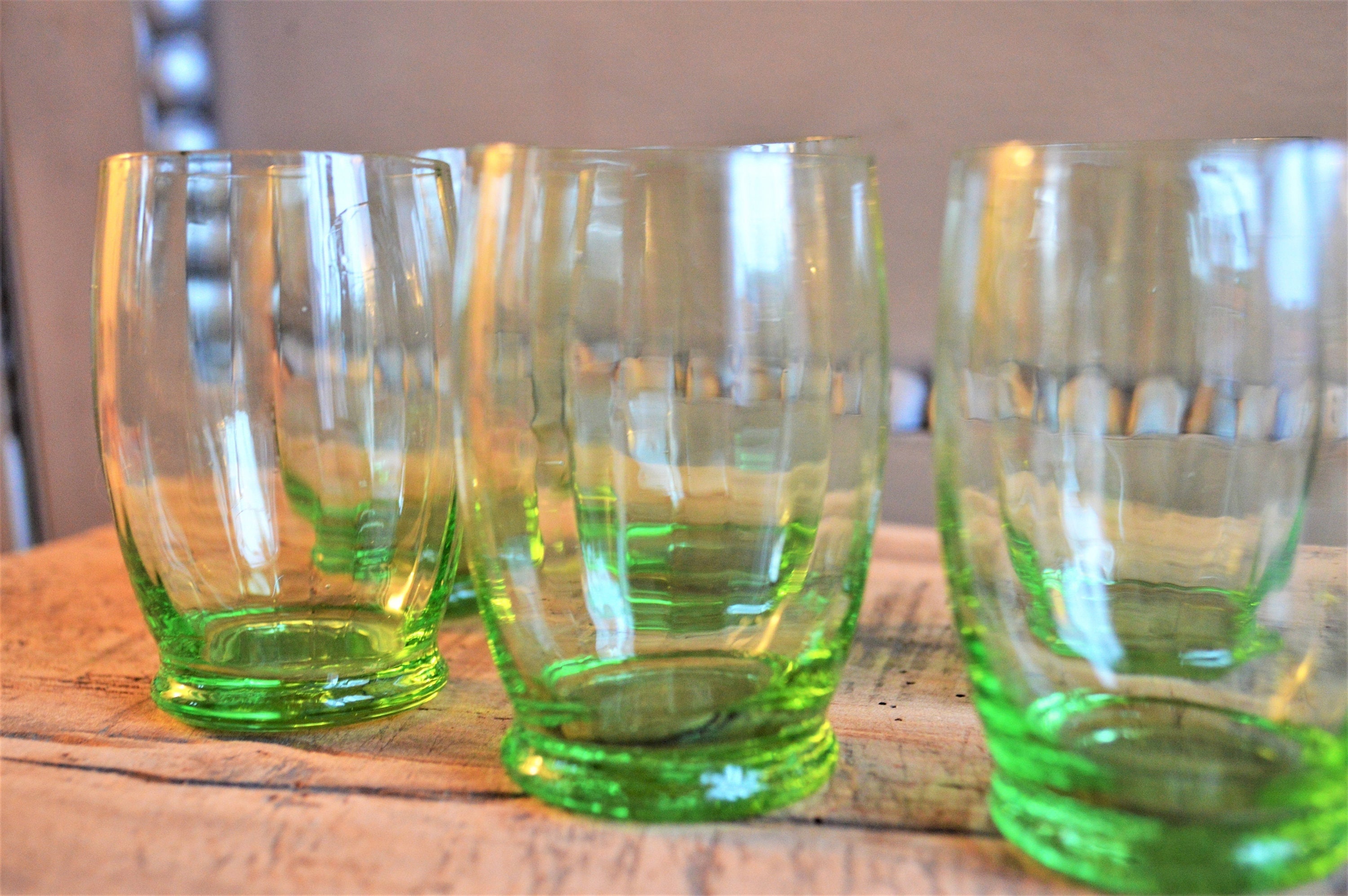 Français Verres à Liqueur X 6, Verre Vert Subtil, Côtés Facettés, Verres Apéritifs, Vaisselle Rustiq