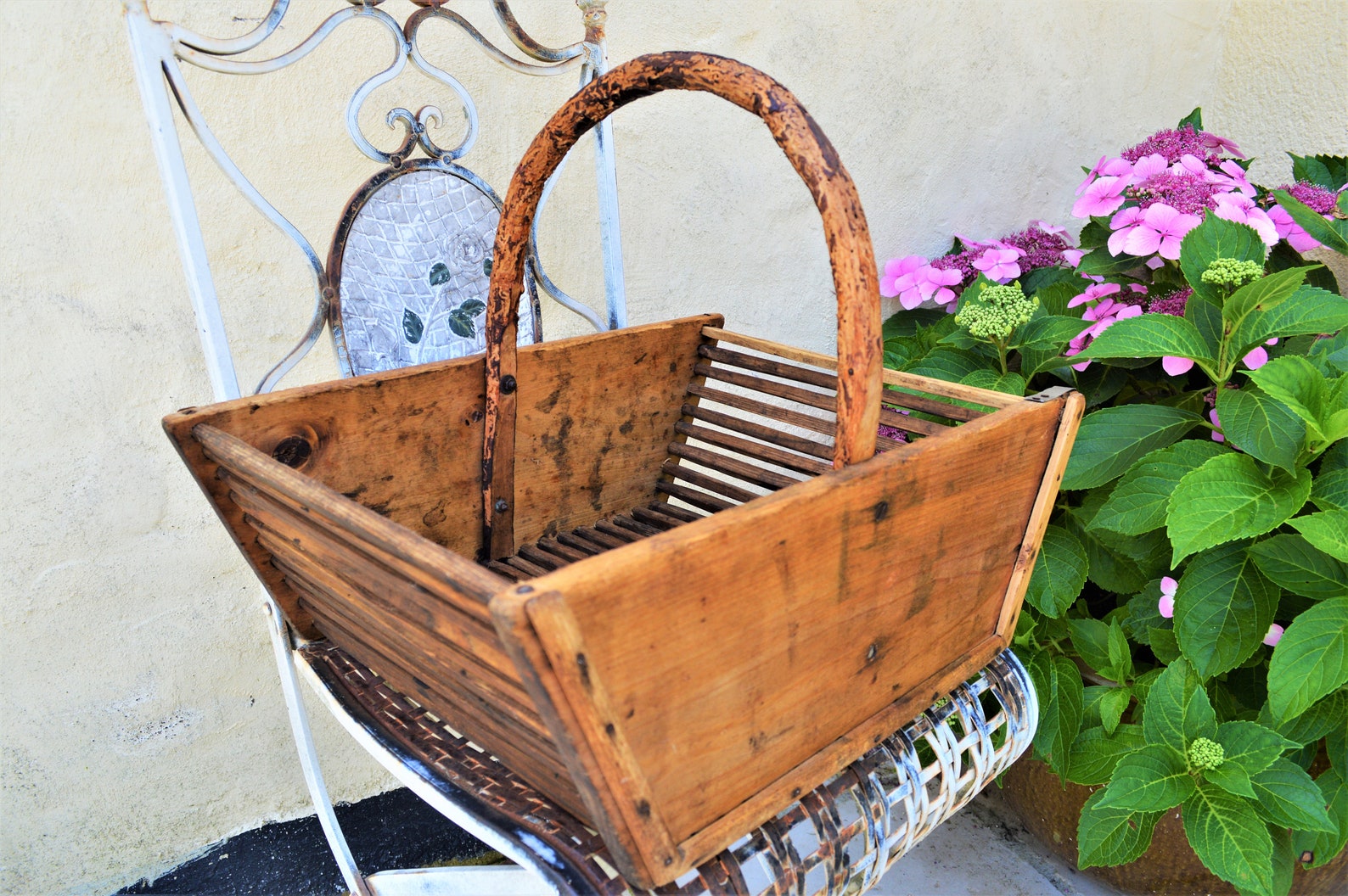 French Wooden Harvest Basket Potato Basket Rustic Garden Etsy