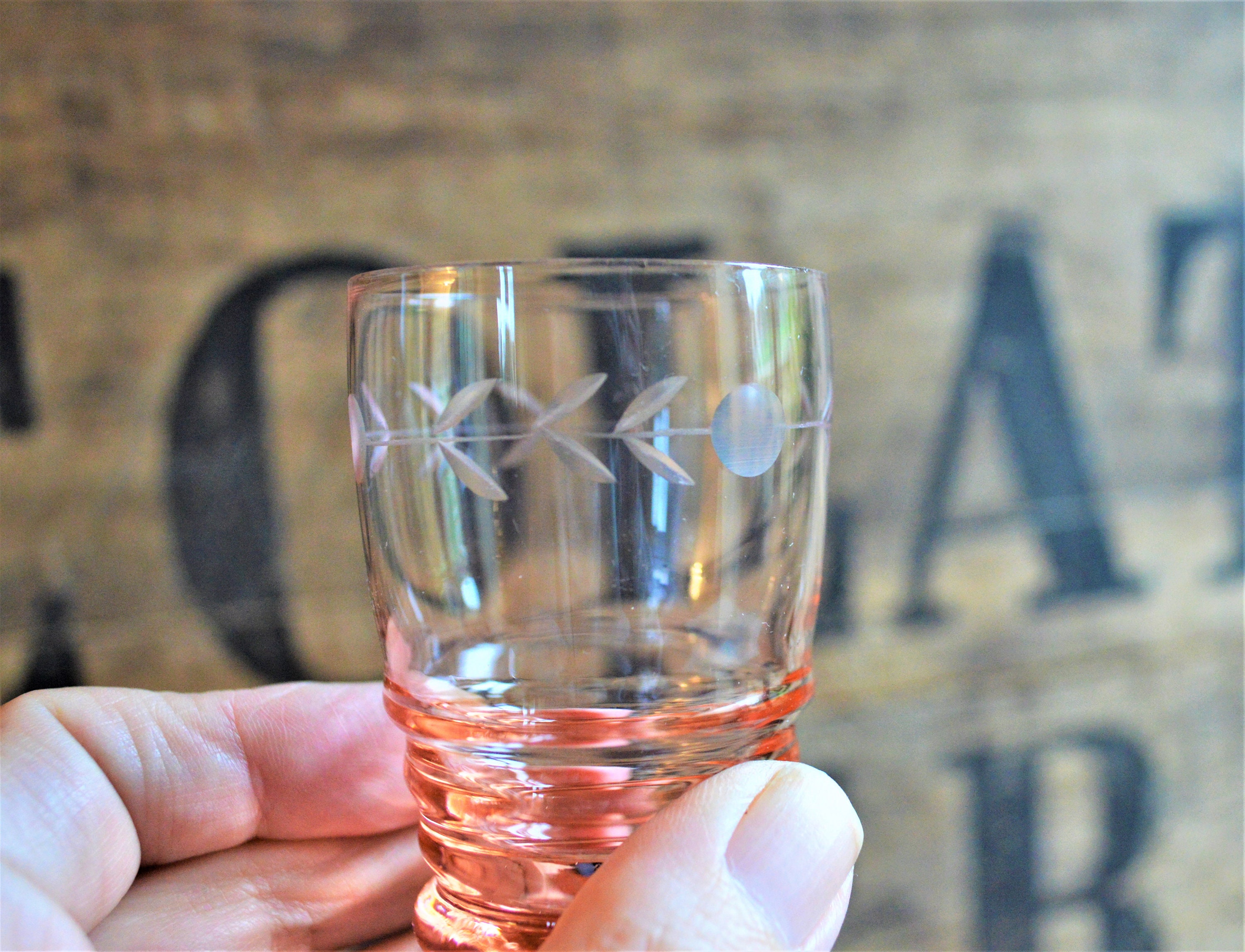 French Pink Shot Glasses x 3 Etched glass Liqueur glasses Etsy