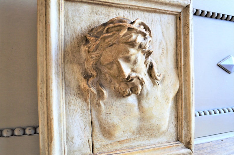 Christ in plaster Jesus relief sculpture wall plaque Etsy