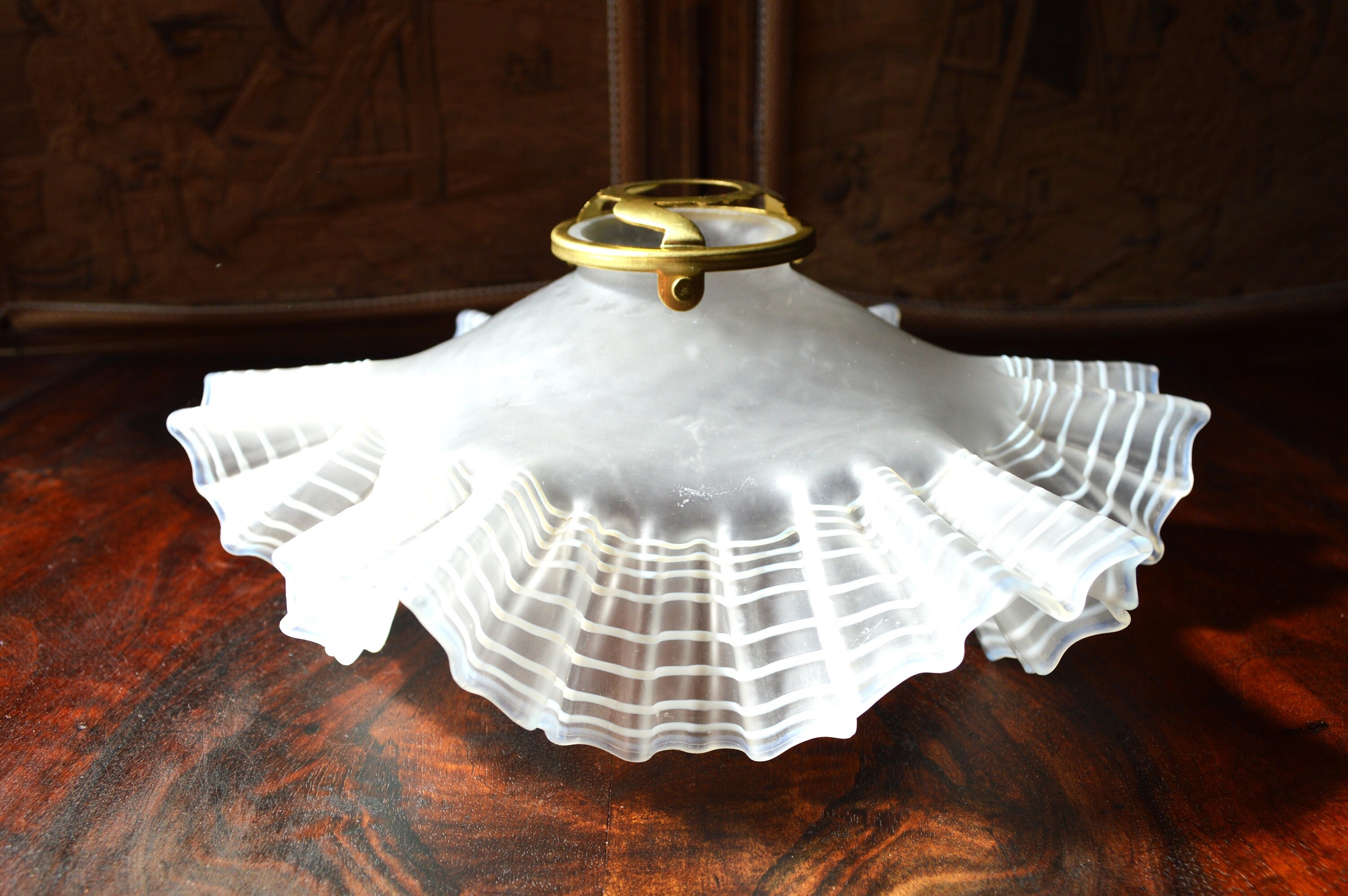 Français Verre en Flocon de Neige Suspension avec Galerie, Verre Dépoli Décor Blanc, Deux Disponible