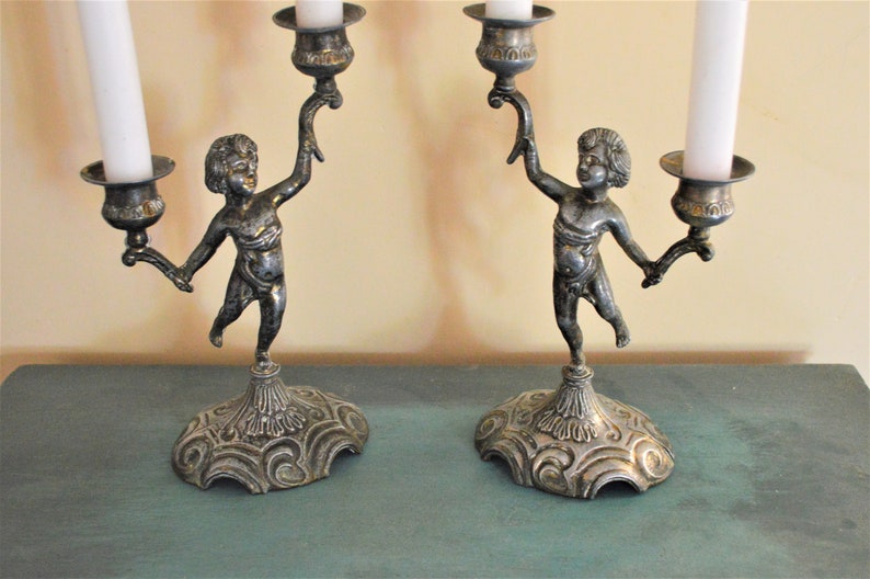 French Cherub Candlestick Holders Vintage Candlesticks Etsy