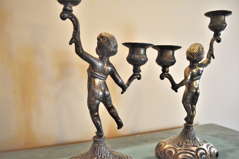 Vintage candlesticks Chateau style French Cherub Candlestick holders French country home