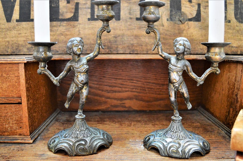 French Cherub Candlestick Holders Vintage Candlesticks Etsy
