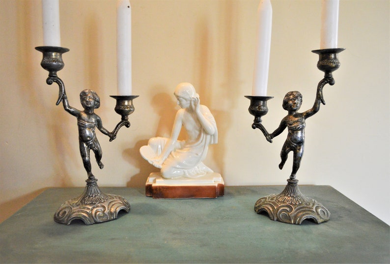 Vintage candlesticks Chateau style French Cherub Candlestick holders French country home