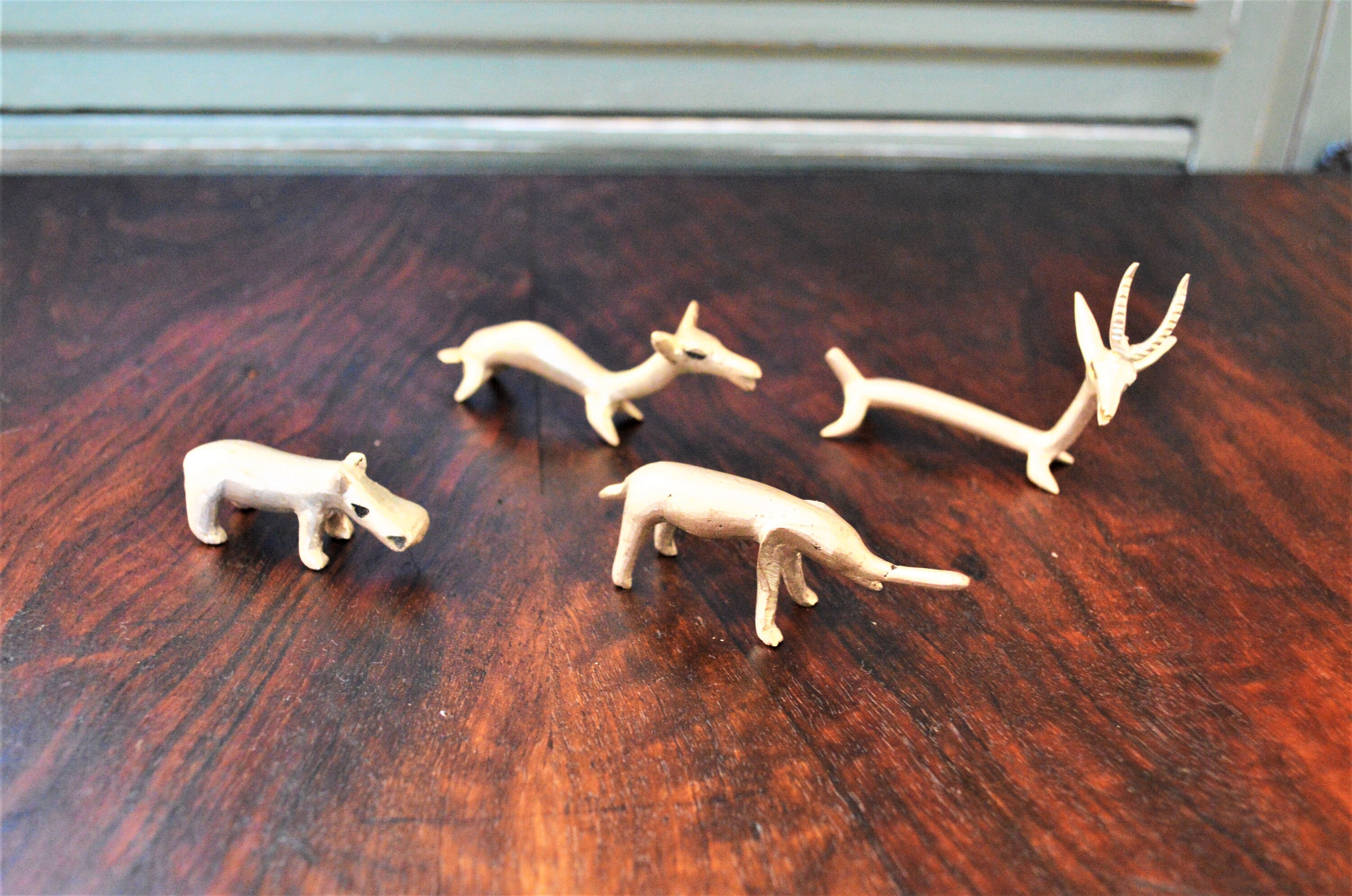 Couteau Animal Vintage Repose X 4, Français Métal Argenté, Éléphant, Hippopotame, Gazelle, Chameau,