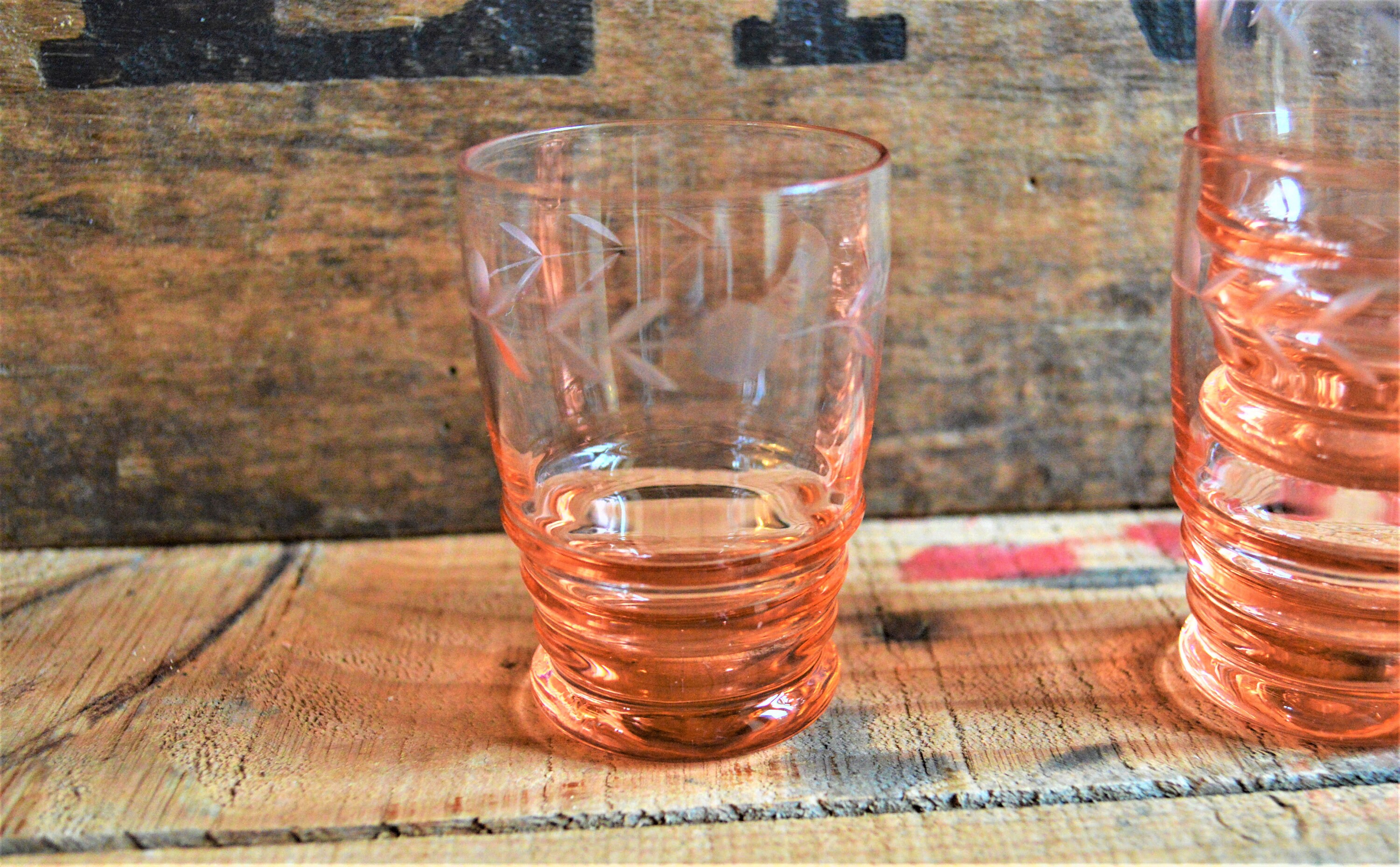 French Pink Shot Glasses x 3 Etched glass Liqueur glasses Etsy