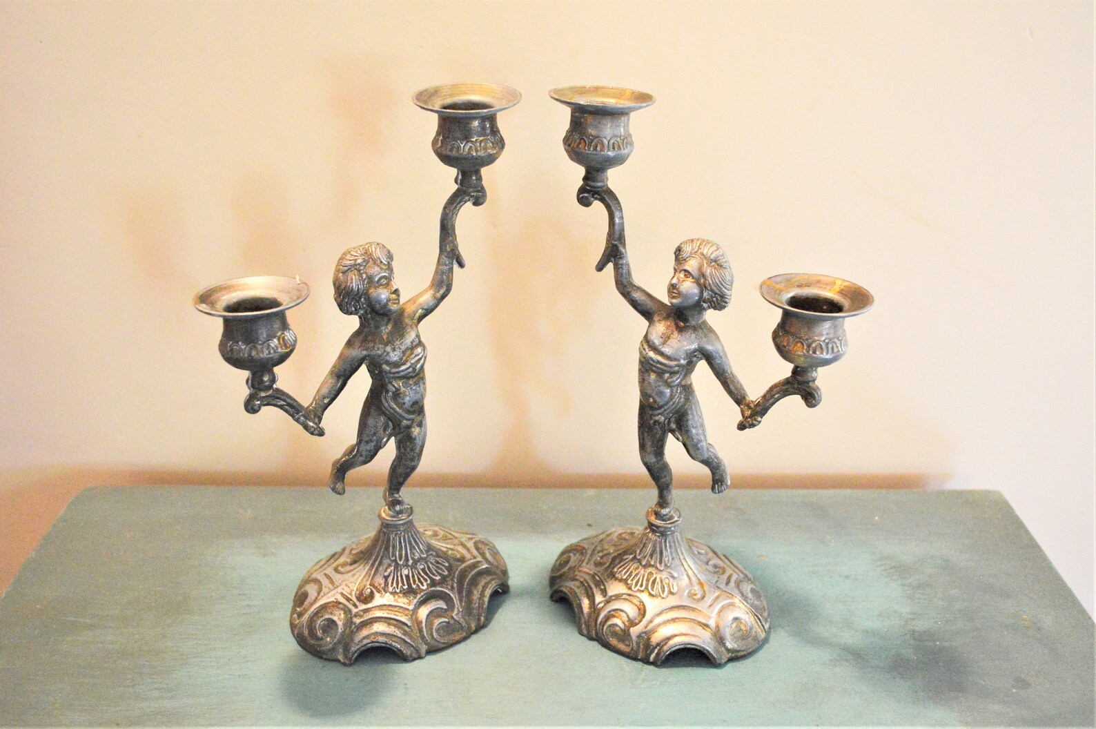 French Cherub Candlestick Holders Vintage Candlesticks Etsy