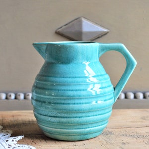 French Barbotine Pitcher: Orchies Majolica Jug, Eau de Nil Glaze